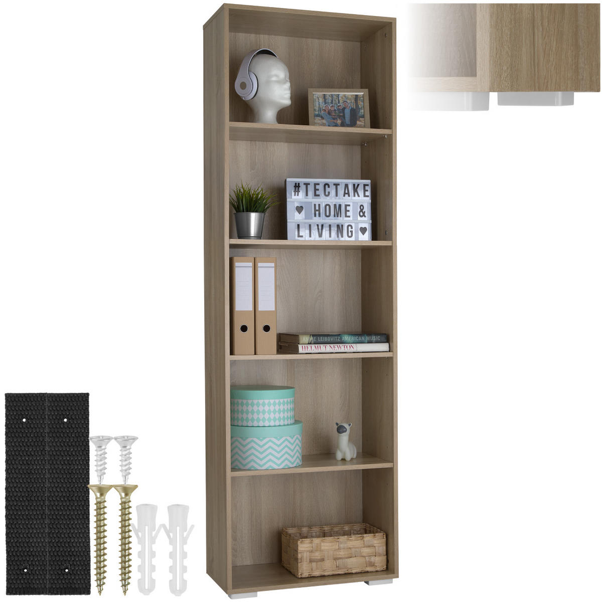 BÜCHERREGAL Lexi,60 x 30 x 190 cm,Holz hell, Eiche Sonoma - Eiche Artisan, Holz (30/190/60cm) - tectake