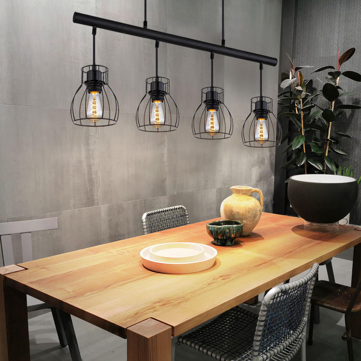 HÄNGELEUCHTE Käfig-Design Schwarz 4-Flammig - Schwarz, Metall (77/14/120cm) - Globo Lighting