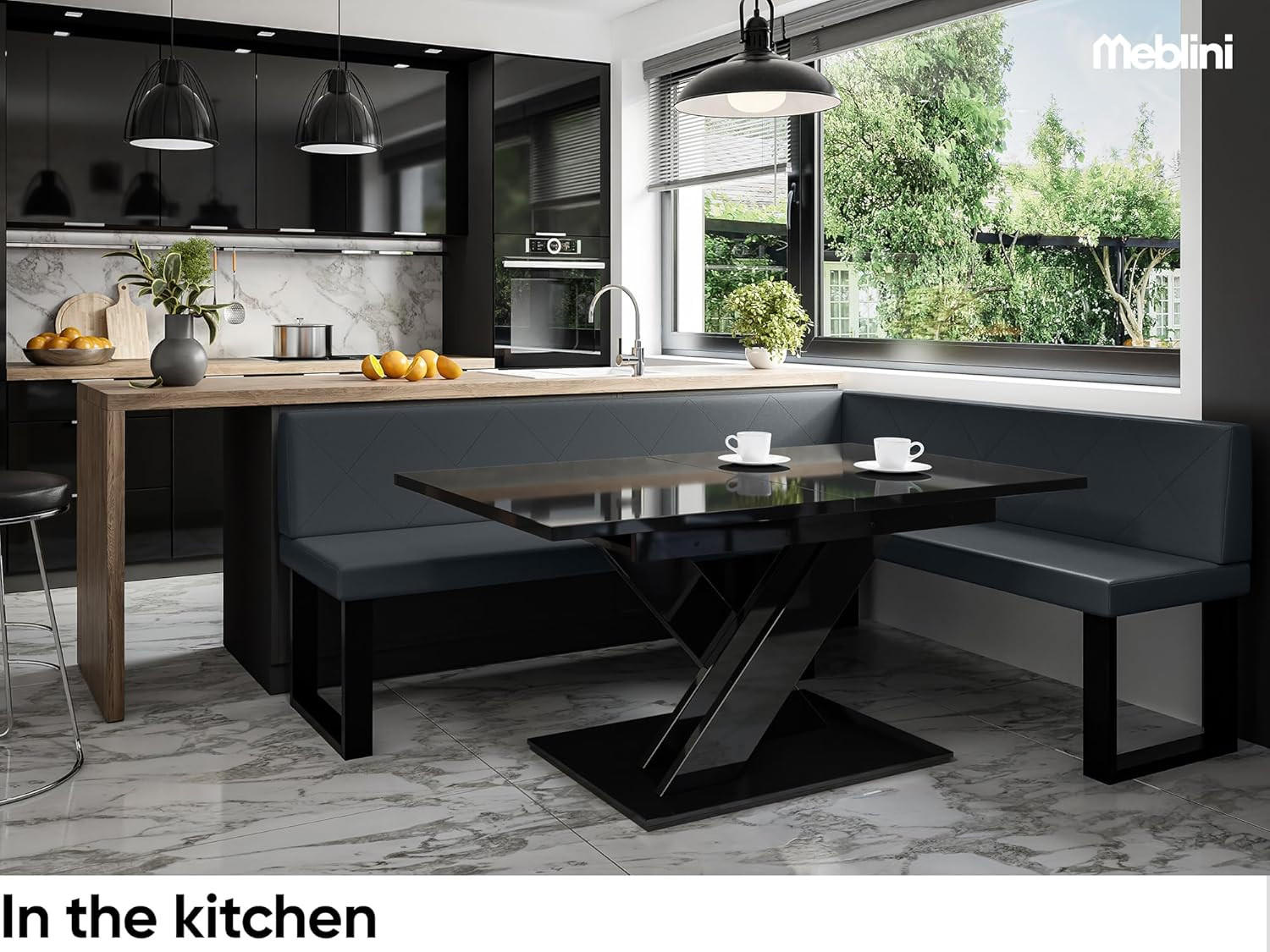 ECKBANK ERIC_U - Dunkelgrau, Leder (142/196cm) - Meblini