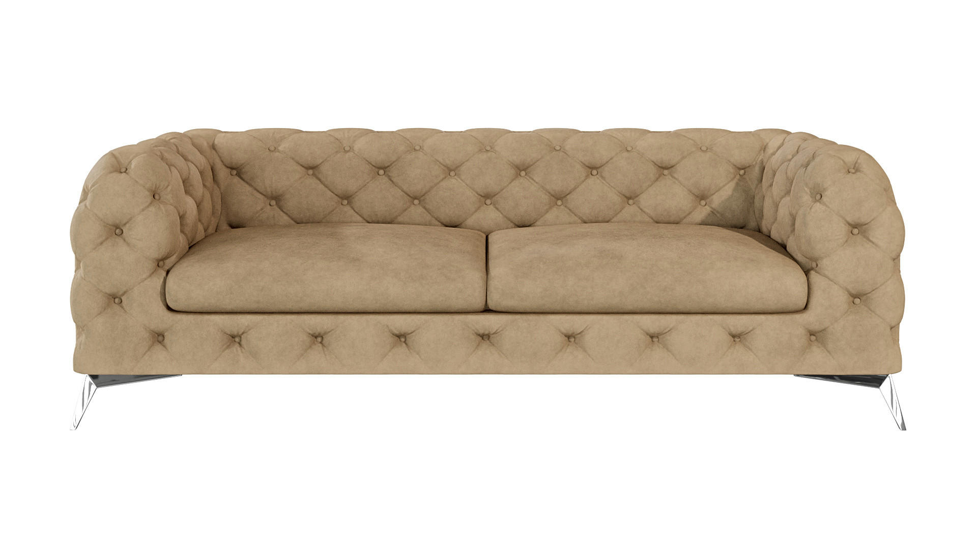 CHESTERFIELD-SOFA 3-Sitzer Laura Beige Samt - Beige/Silberfarben, Holz/Textil (225/75/100cm) - S-Style Möbel