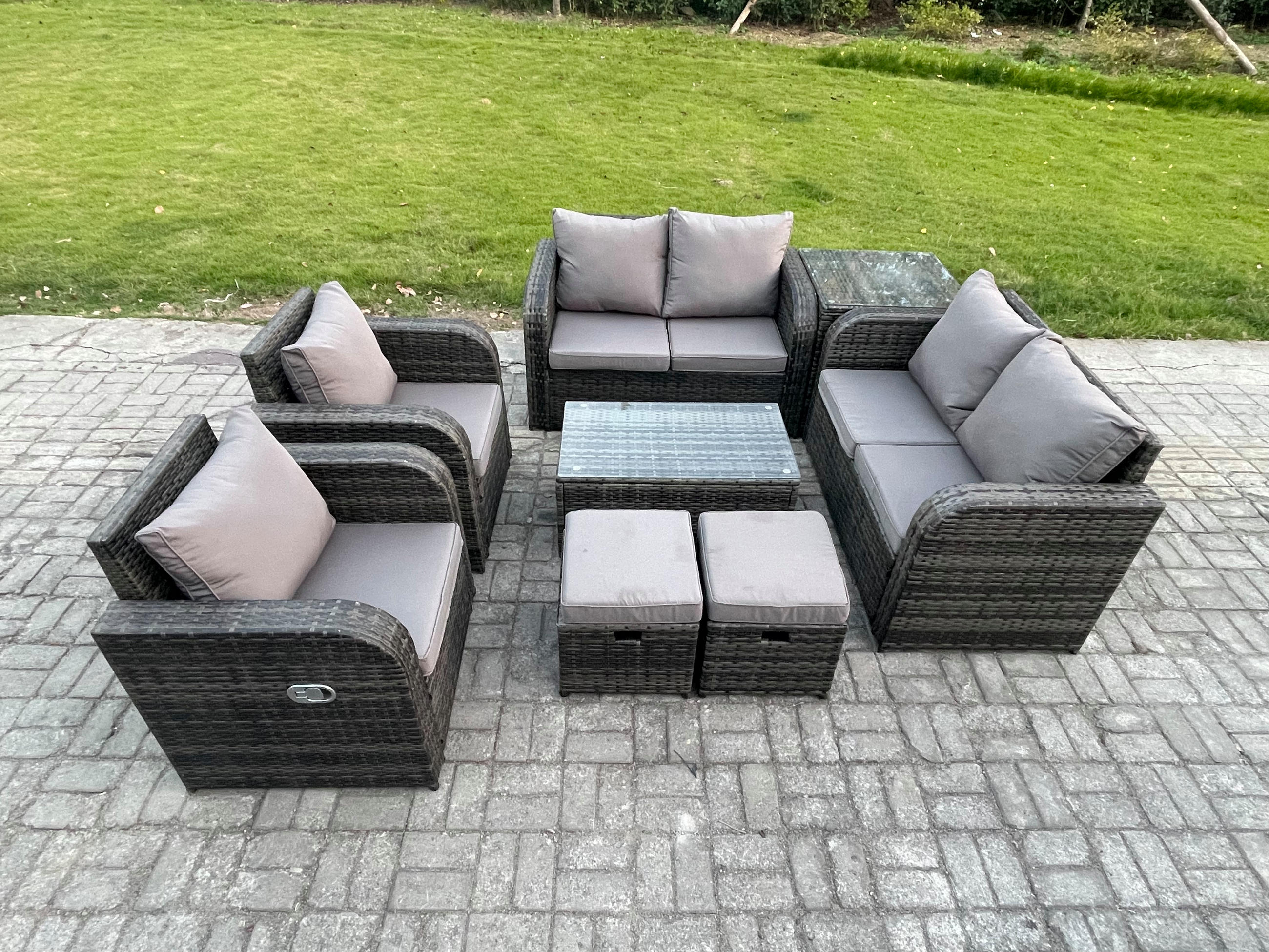 GARTENLOUNGE-SET Polyrattan Dunkelgrau 8-Sitzer - Dunkelgrau, Metall - Fimous
