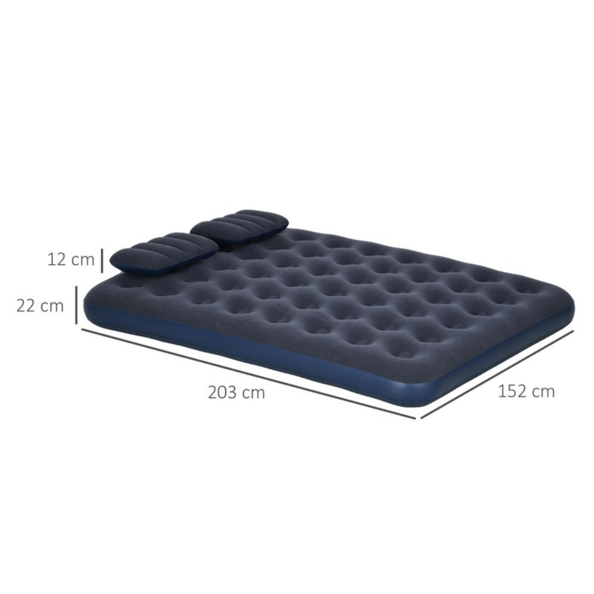 LUFTBETT Doppel-Luftmatratze mit Handpumpe & Kopfkissen， Blau 203x152x22cm für Camping & Gäste - Blau, Kunststoff