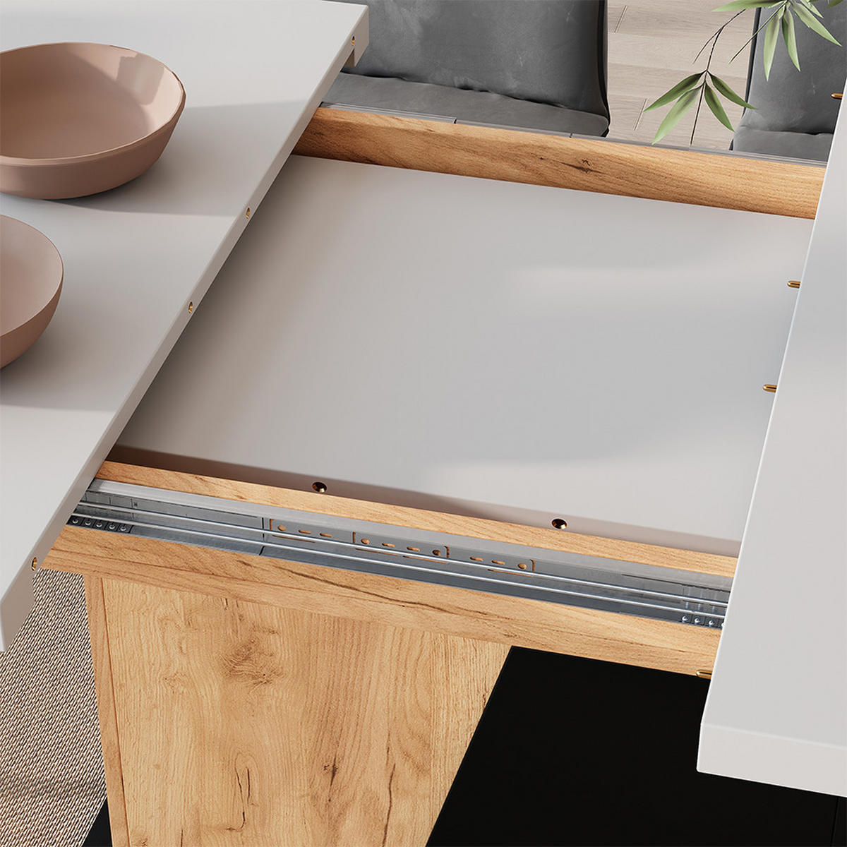 ESSTISCH Fenaro Weiß/Goldkraft Eiche 120 x 80 cm ausziehbar - Honigeiche/Weiß, Holzwerkstoff (80/120/77.3cm) - Vicco