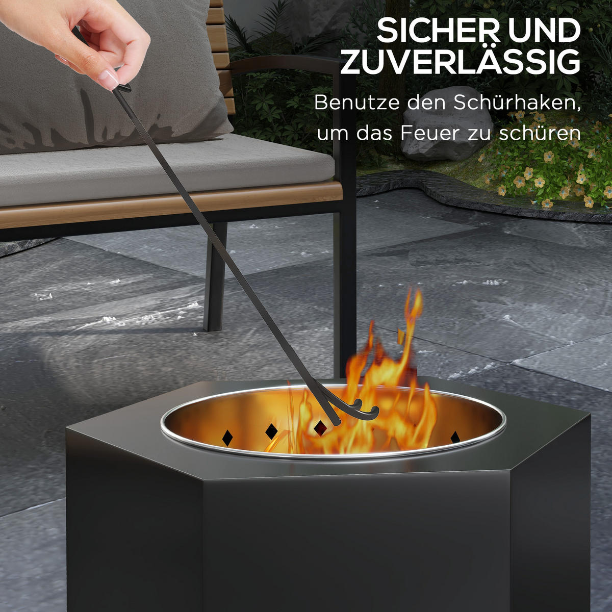 FEUERSCHALE, Metall, Edelstahl, Schwarz - Schwarz, Metall (38.8/46.5/45cm) - Outsunny