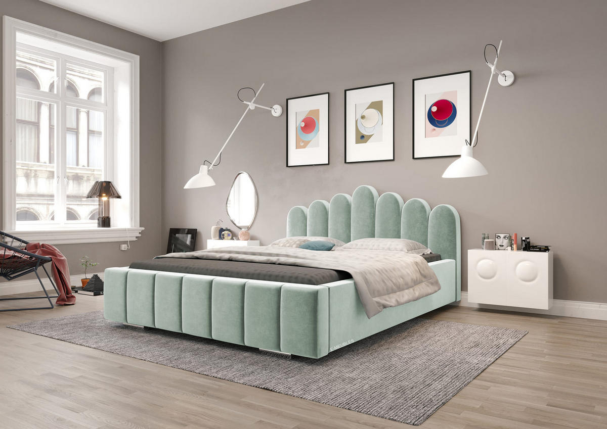 POLSTERBETT Bett 03 - 160x200 - Mint - Mintgrün, Holz/Textil (160/200cm) - Möblo