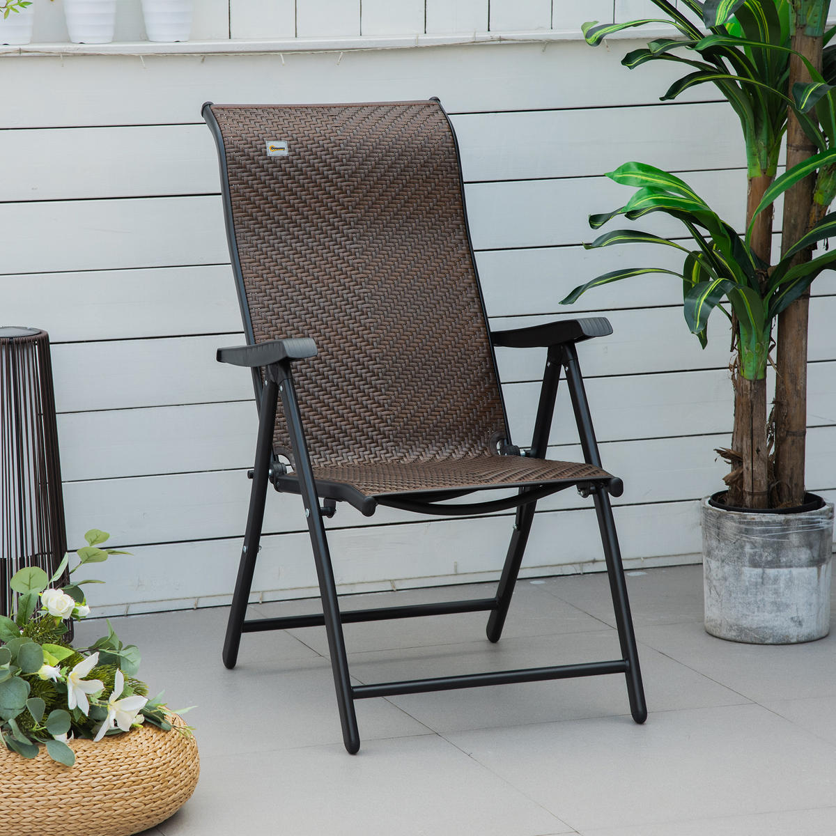KLAPPBARER Polyrattan Gartenstuhl mit 7-fach verstellbarer Rückenlehne, wetterfester Balkon- und Campingstuhl bis 120 kg, Braun/Schwarz - Braun, Kunststoff (58/111/71cm)