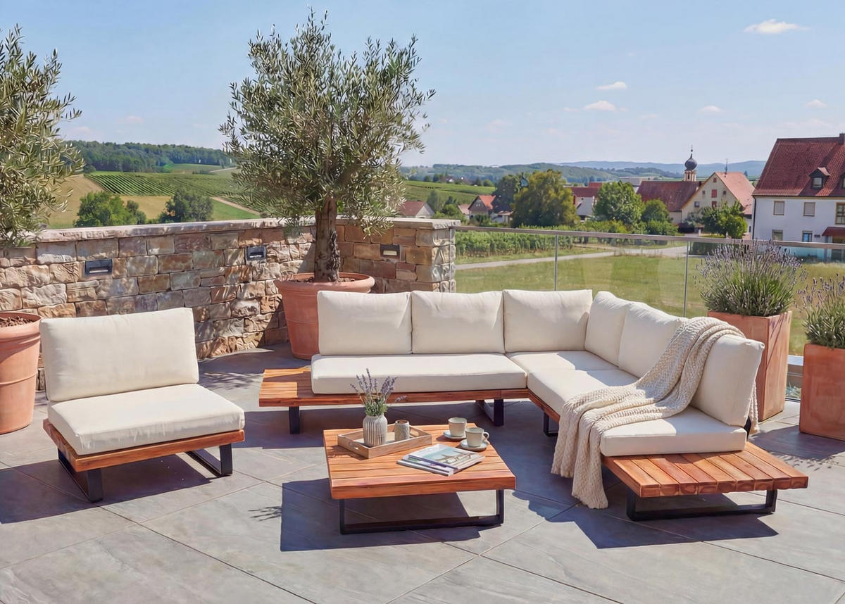 GARTEN-GARNITUR Schwarz, Dunkelbraun, Cremeweiß - Dunkelbraun/Schwarz, Holz - MCW