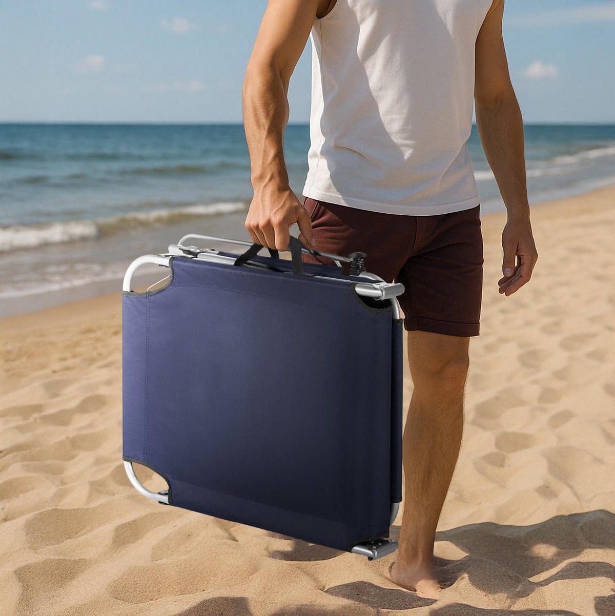 SONNENLIEGE mit Sonnendach, bis 120 kg - Dunkelblau, Textil (60/28/188cm) - Outtec