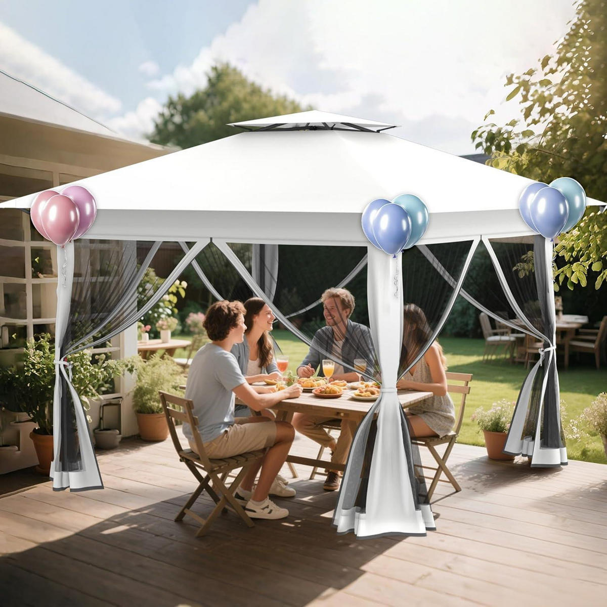 GARTENPAVILLON Pop Up 4 x 4 m Weiß - Weiß, Metall (400/285/400cm)