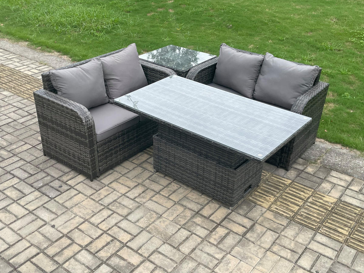 GARTENMÖBELSET Polyrattan 4-Sitzer - Dunkelgrau, Metall - Fimous