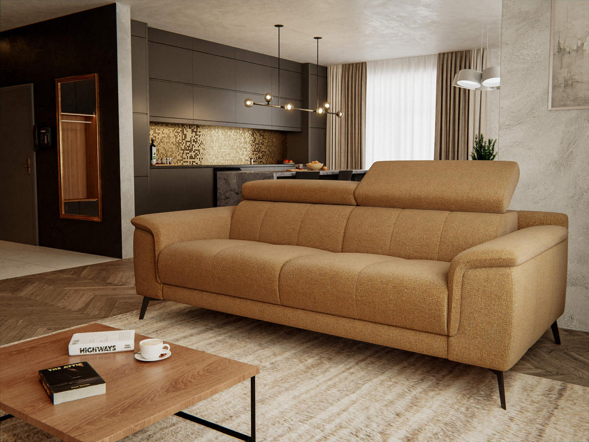 SOFA FIERO 3-Sitzer, orange - Schwarz/Orange, Holzwerkstoff/Textil (212/82/103cm) - Courtois Laville