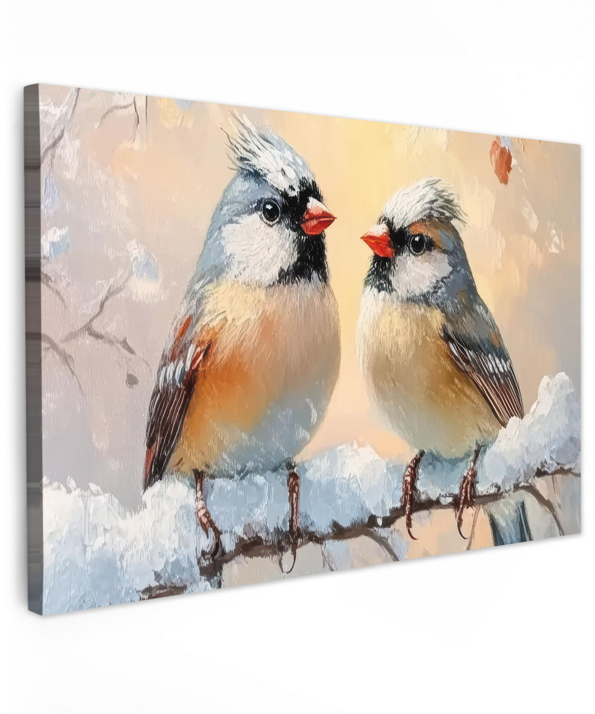 LEINWANDBILD Vögel - Zweig - Winter - Schnee Deko Schlafzimmer 30x20 cm - Pastellblau, Textil (30/20cm) - MuchoWow