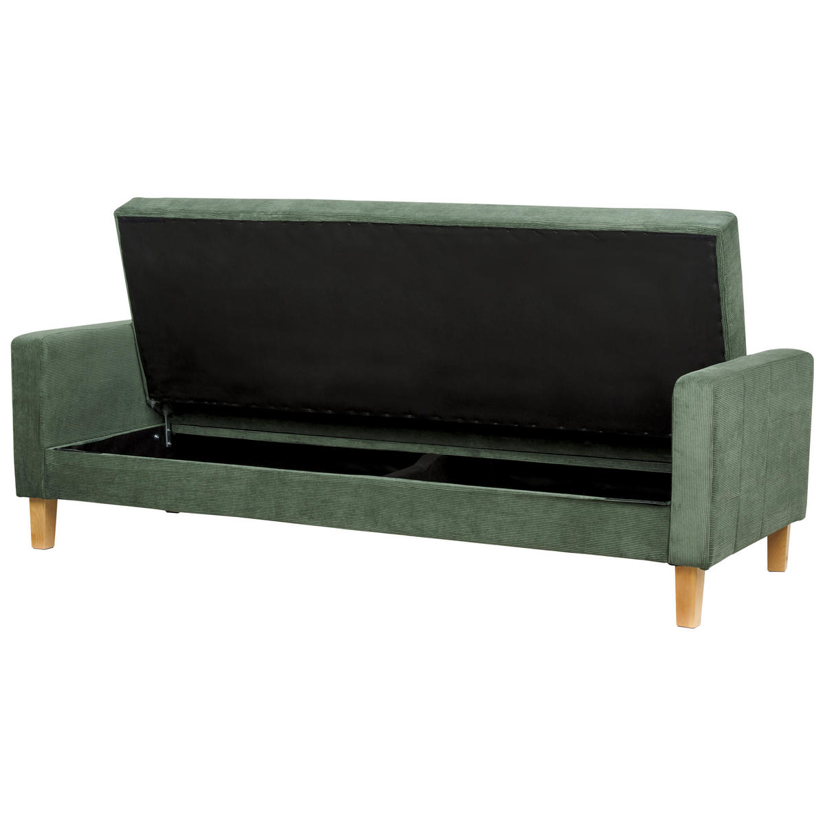 3-SITZER-SCHLAFSOFA dunkelgrün mit Stauraum Vehkoo - Hellbraun/Grün, Textil (200/86/77cm) - Beliani