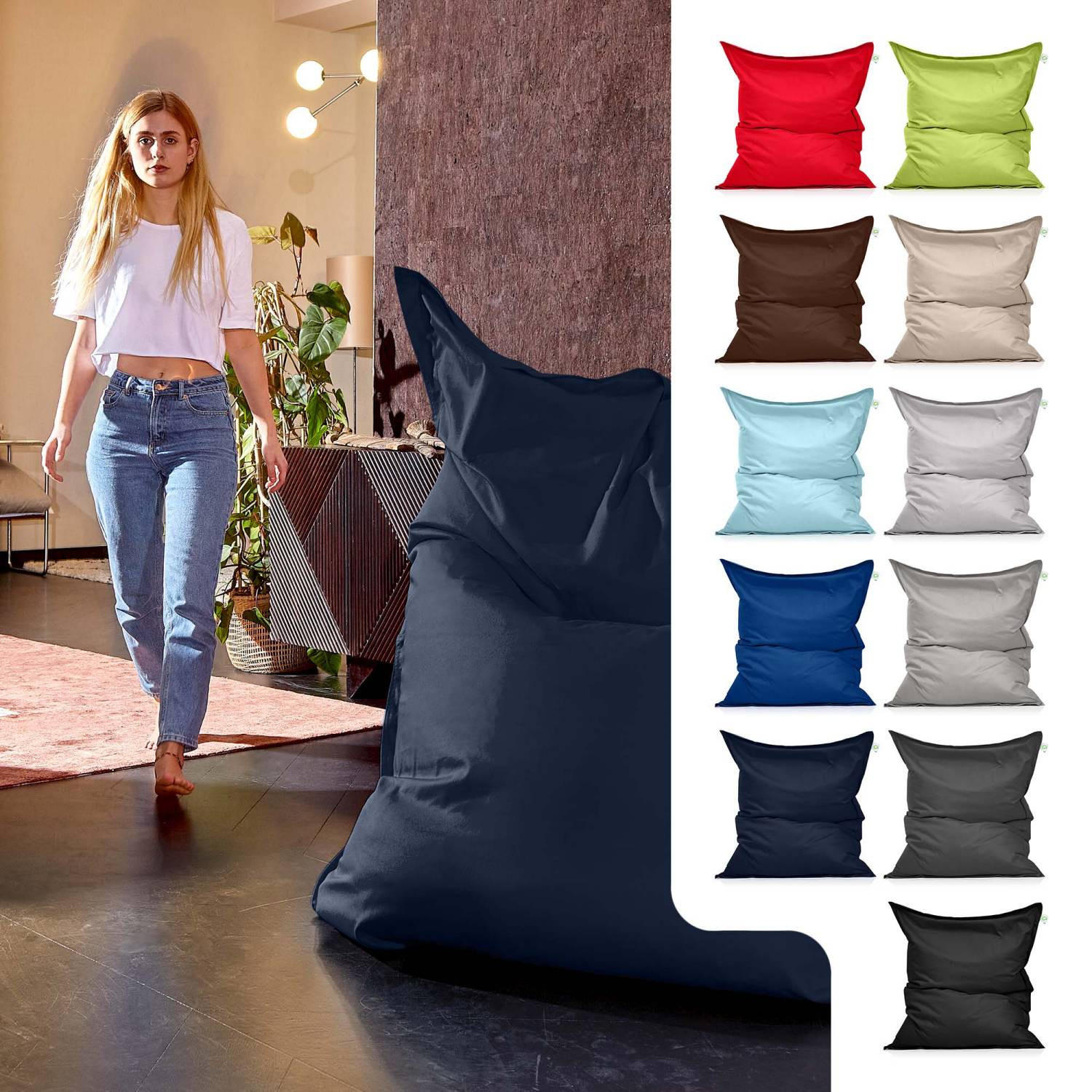 RIESEN-SITZSACK "Square" XXL - Baumwolle - Dunkelblau, Textil (140/25/180cm) - Green Bean