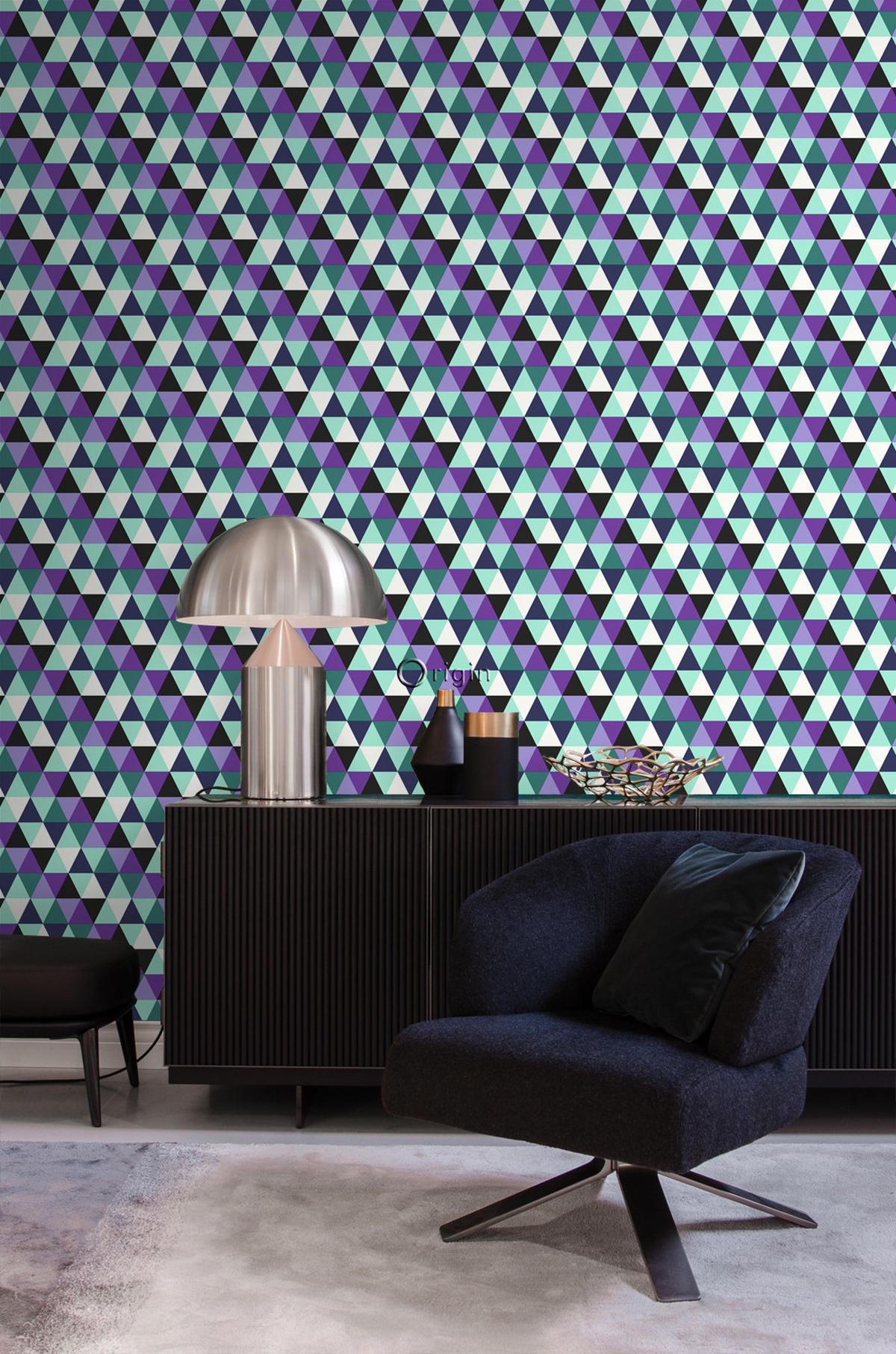 TAPETE grafische Dreiecke 53 cm x 10.05 m - Lila, Papier (53/1000cm) - Origin Wallcoverings