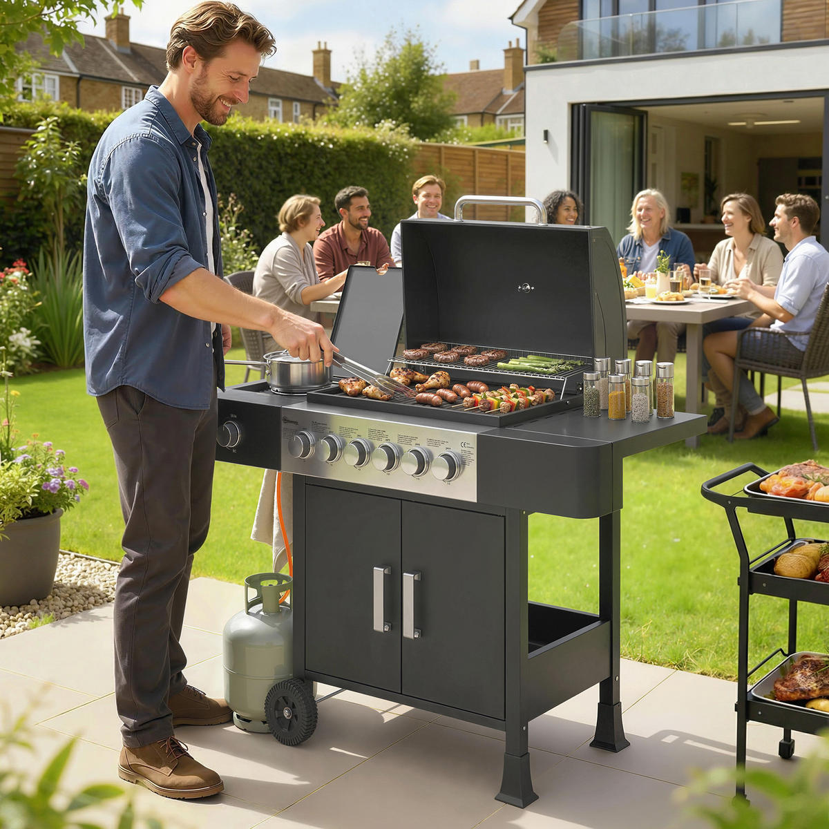 GASGRILL Stahl Edelstahl Schwarz - Schwarz, Metall (51/101/135cm) - Outsunny