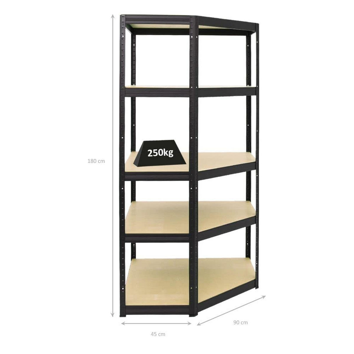 ECKREGAL Slim Elephant 180x90x45 cm Fachlast 250 kg Schwarz - Schwarz, Metall (90/180/45cm) - PROREGAL