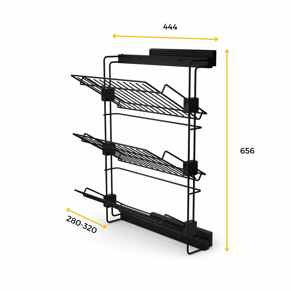 SCHUHREGAL Ausziehbares seitliches für Schränke und begehbare Kleiderschränke Hack, Links, Tiefschwarz lackiert - Schwarz, Metall (44.4/64/32cm) - EMUCA