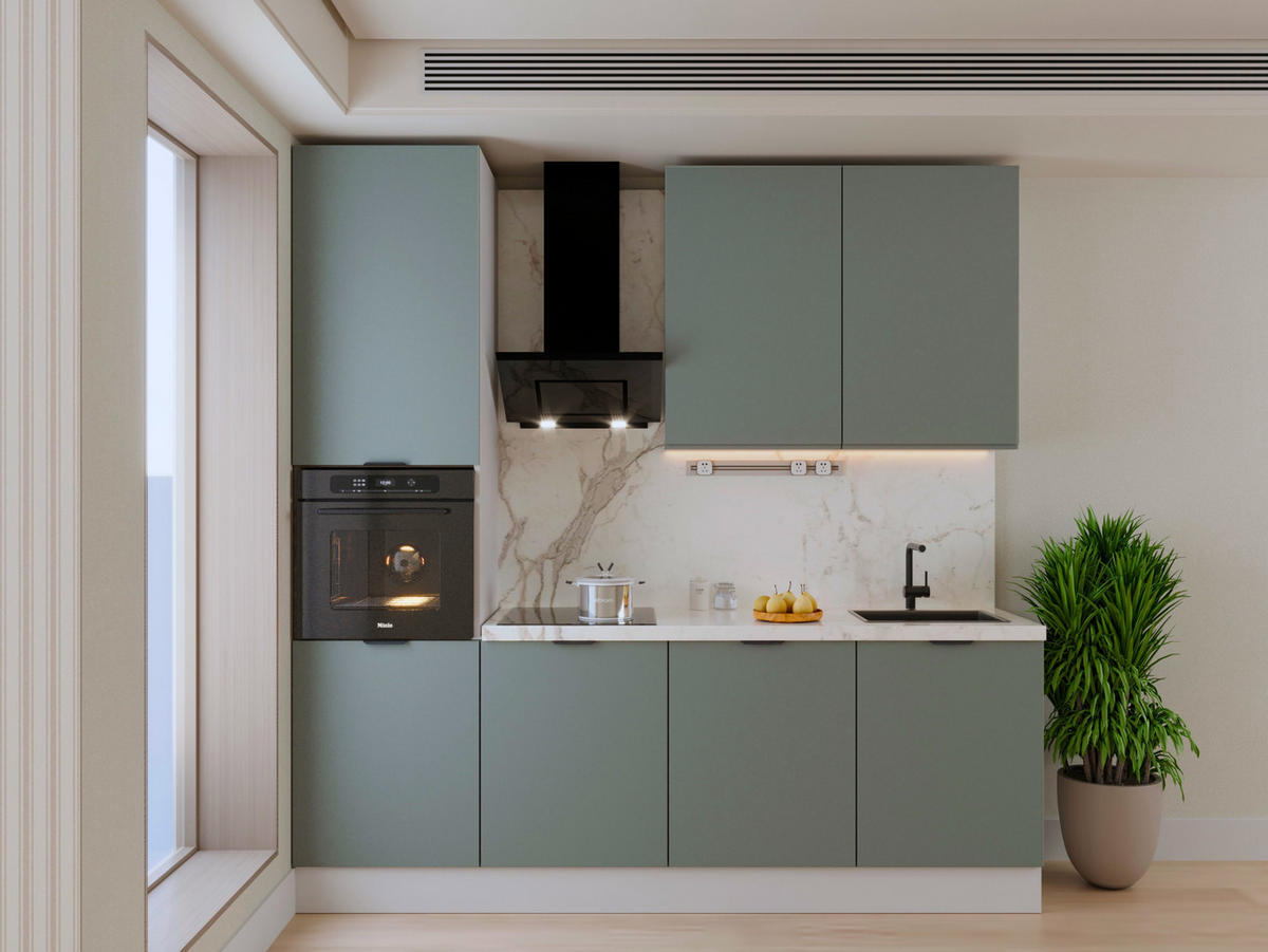 KÜCHENZEILE 240 cm Livaro – KU-S21 – Grün Matt / Weiß - Weiß/Grün, Holzwerkstoff (240/247/60cm) - hi-markt