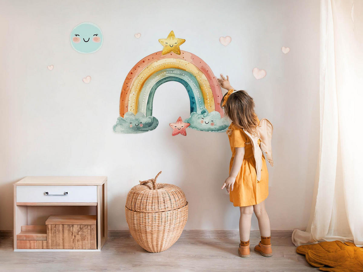 WANDAUFKLEBER 80x88cm - Regenbogen und Sterne - Multicolor, Kunststoff (80/88/0.1cm) - Wallfluent