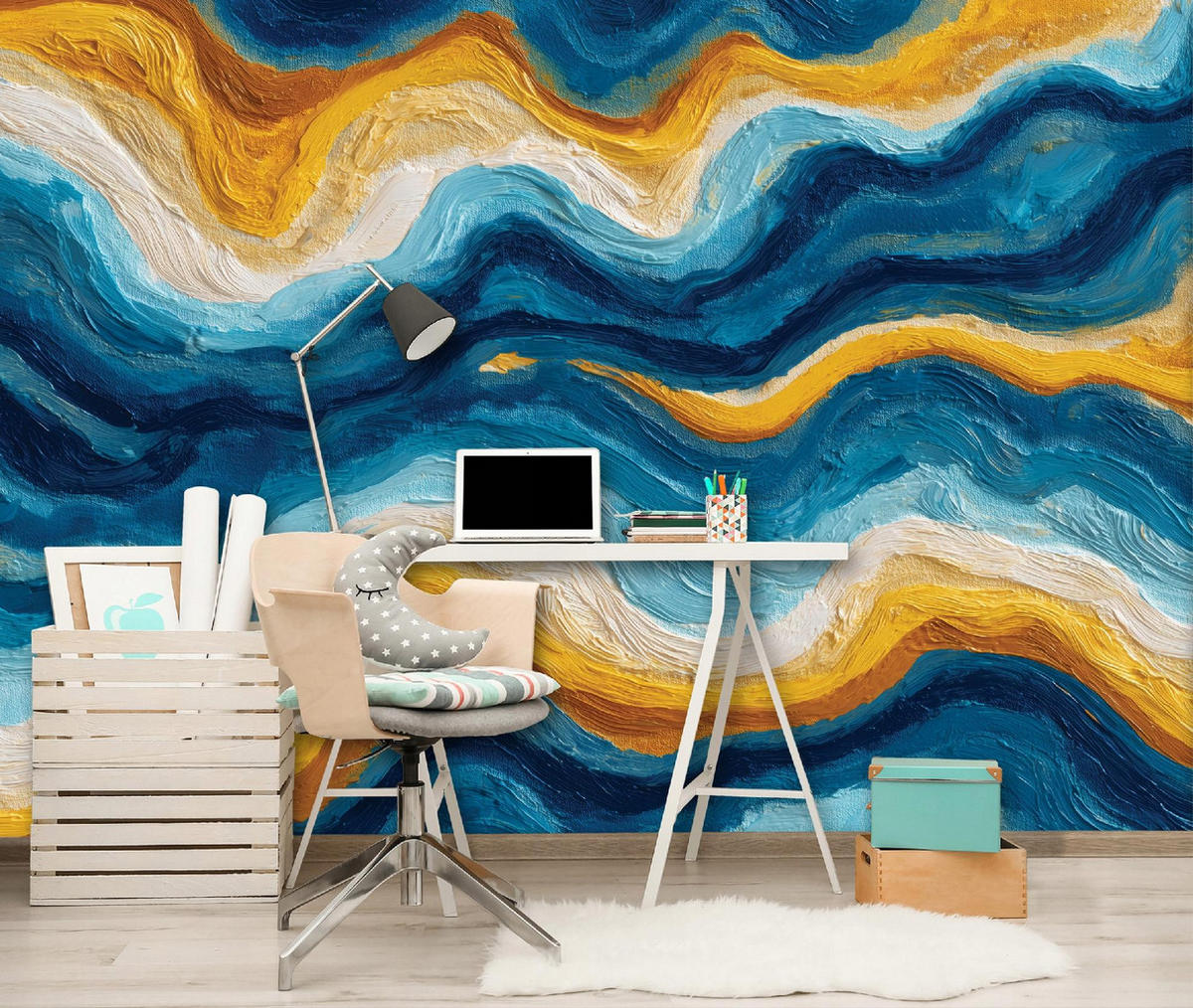 FOTOTAPETE Abstrakt Marmor Blau 368x254 cm - Multicolor, Textil (368/254cm) - Wallarena