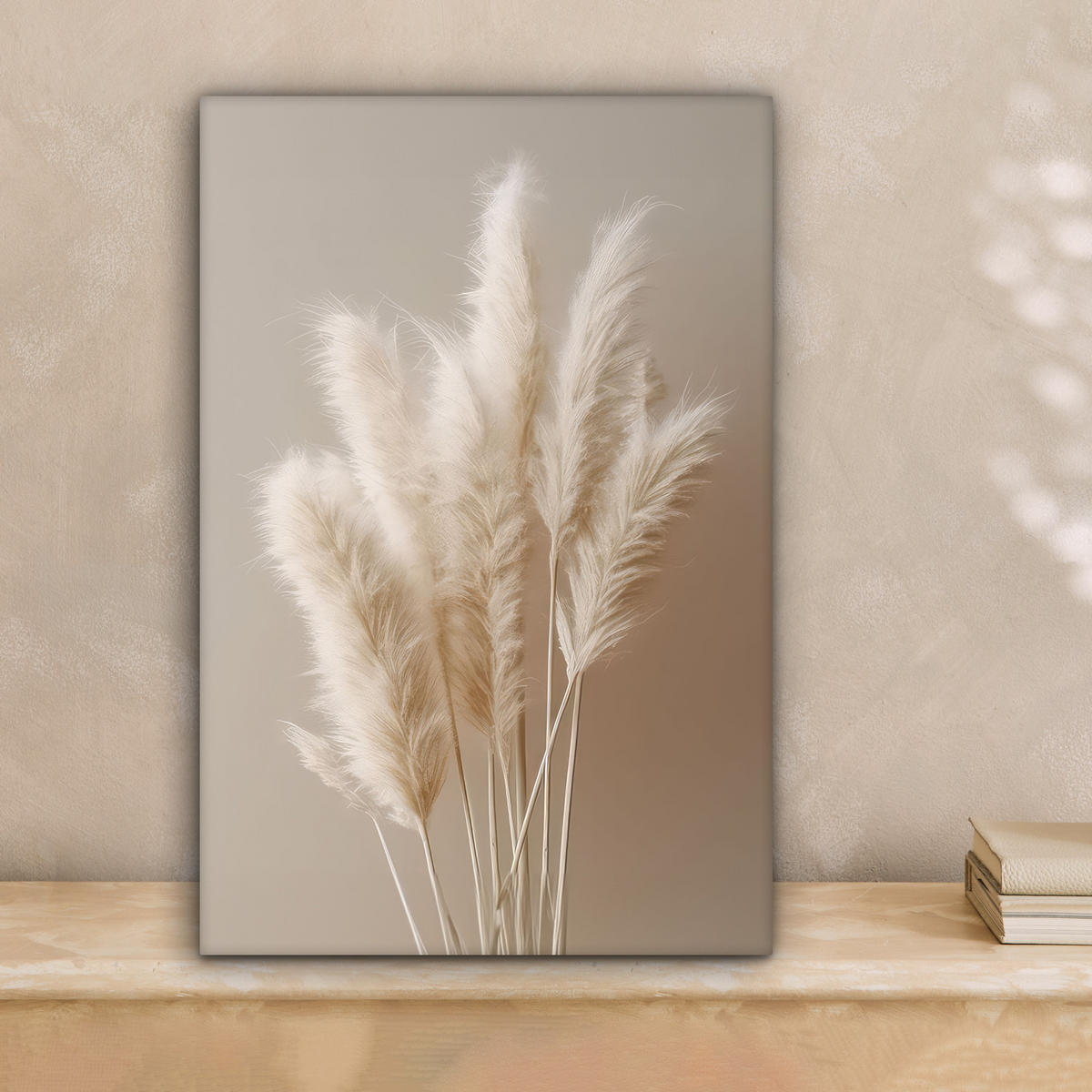 OBRAZ NA PLÁTNĚ Pampová tráva - Plumes - Pastelová - Bílá 20x30 cm - přírodní, textil (20/30cm) - MuchoWow