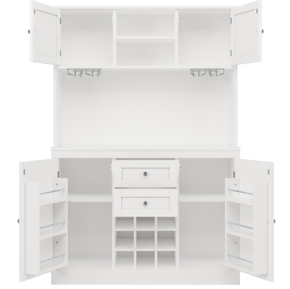 KÜCHENBUFFET/HOCHSCHRANK aus MDF in Weiß, mit Weinregal und 3D-Türen, 120/40/188 cm, Weiß - Weiß, Holzwerkstoff (120/180/40cm) - Redom