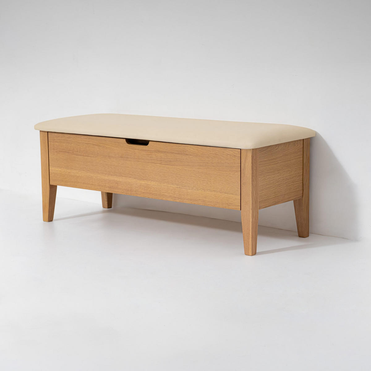 SITZBANK Oslo 110 cm, Eiche Natur, Leder Beige - Beige, Holz (110/43/43cm) - WOODEK