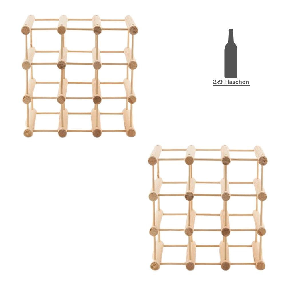 WEINREGAL Vinotega Mod 36x36x24 cm 2x 9 Flaschen Massives Kiefernholz Natur - Naturfarben, Holz (72/36/24cm) - PROREGAL