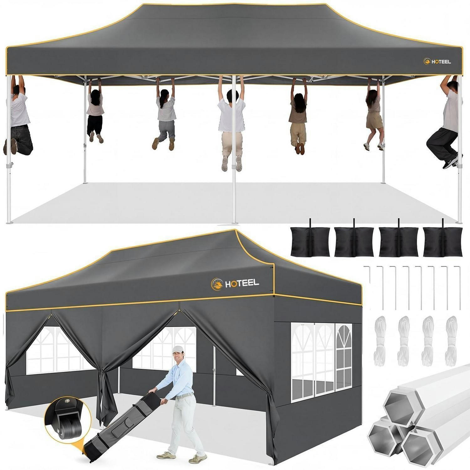 FALTPAVILLON 3x6m Grau Wasserdicht Stabil 6 Seitenteile - Grau, Textil (300/320/600cm)