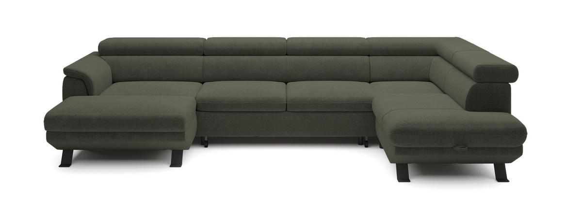 ECKSCHLAFSOFA Raven XL, Verstellbaren Kopfstützen, Bettkasten, Großes Sofa 334x198x162cm Rechte, Taupe - Taupe, Holz/Textil (334/198cm) - DomoHome
