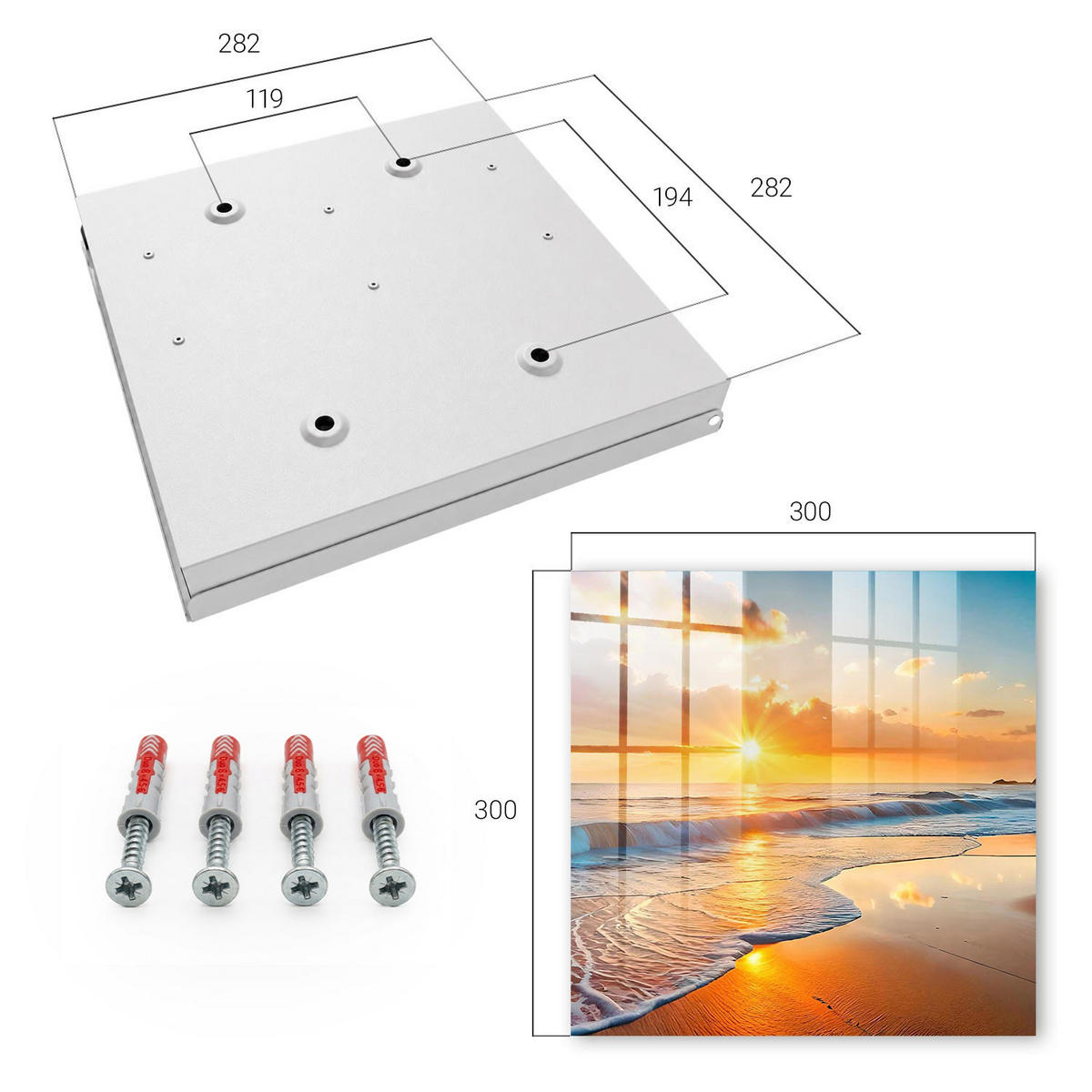 SCHLÜSSELBOX Weiß 30x30 cm – Türöffnung nach rechts - Sonnenuntergang über dem Meer - Orange, Metall (30/30/5cm) - TULUP