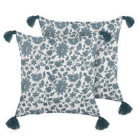 DEKOKISSEN 2er-Set Cremeweiß 45/45 cm Rumex - Blau/Ecru, Naturmaterialen/Textil (45/45cm) - Beliani