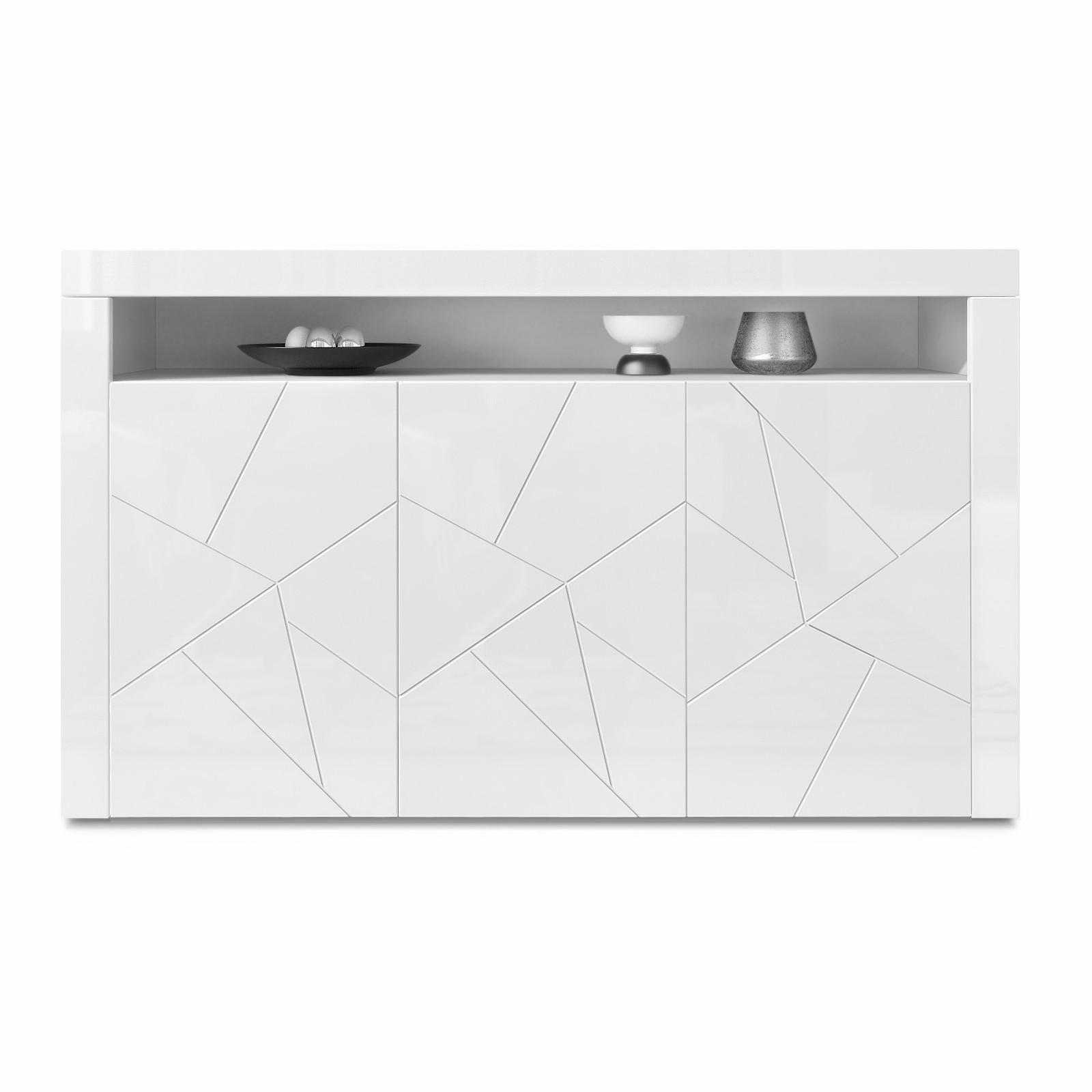 SIDEBOARD Valencia Fronten in Weiß Hochglanz Element mit 3D Struktur - Opal, Holzwerkstoff (155/46/40cm) - Vladon