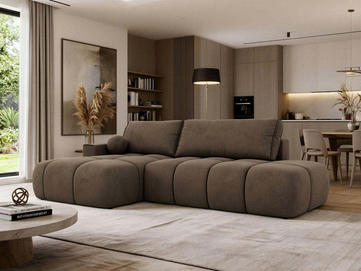 ECKSOFA LORAN L Braun Velvet - Links - Schwarz/Braun, Kunststoff/Textil (170/292cm) - MKS