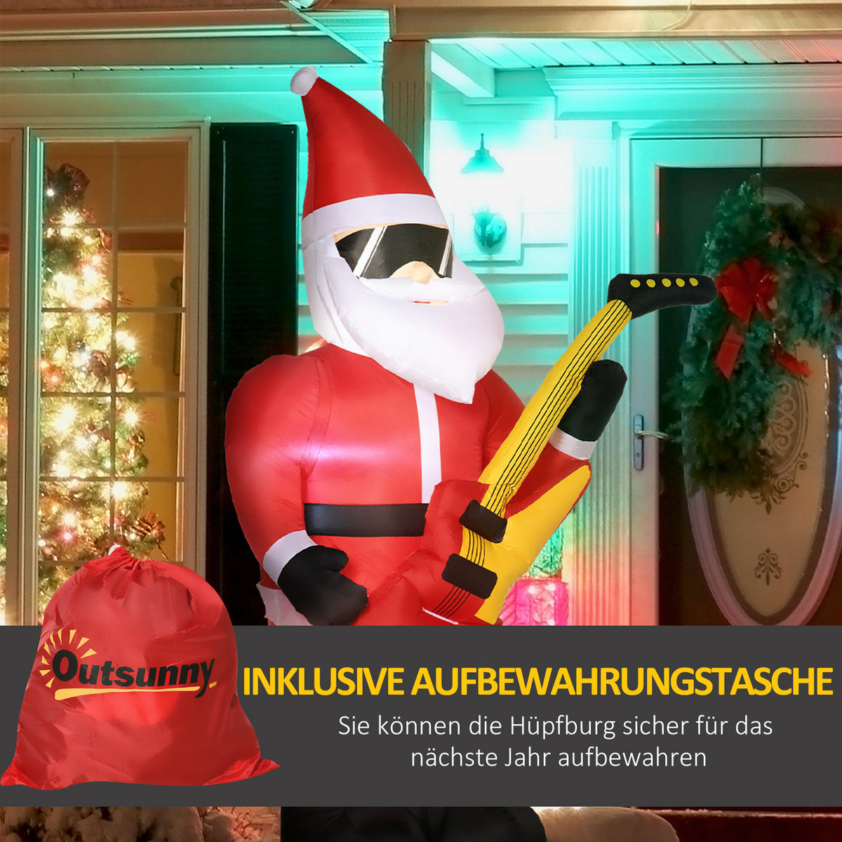 AUFBLASBARER Weihnachtsmann, Polyester, Rot - Rot, Kunststoff (75/215/140cm) - Outsunny