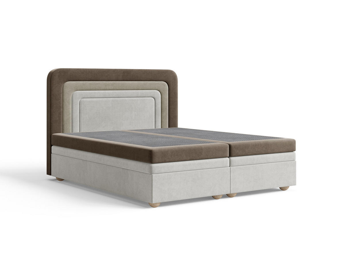 BOXBETT - Bett 10 NEST - Riviera - 140x200 cm - Modernes Polsterbett mit Bettkasten - Braun, Holz (140/200cm) - ROYAL24_MARKT
