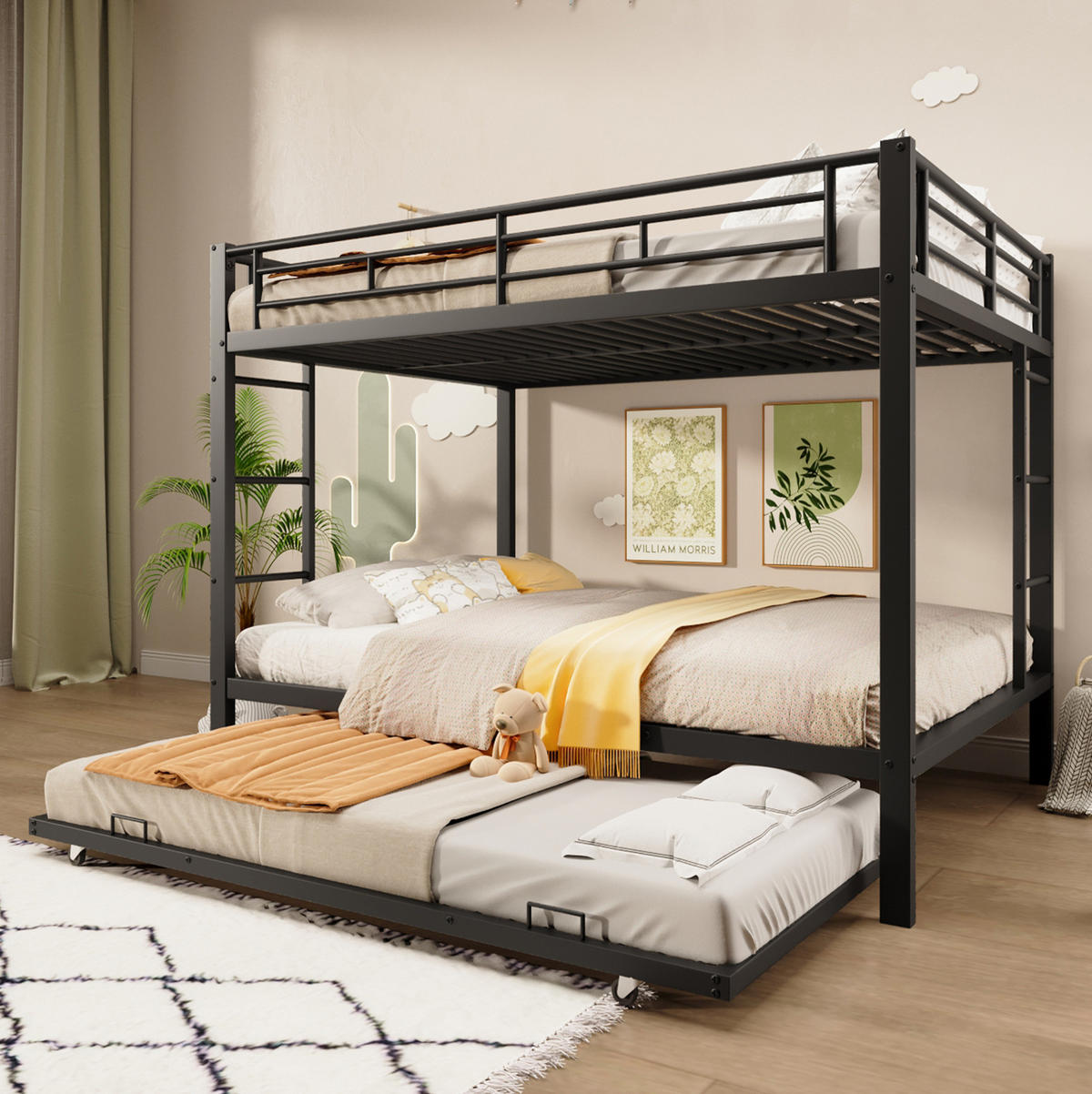 ETAGENBETT 140/200 cm aus Metall in Schwarz mit Ausziehbett und hohen Gittern - Schwarz, Metall (140/200cm) - OKMYHOME