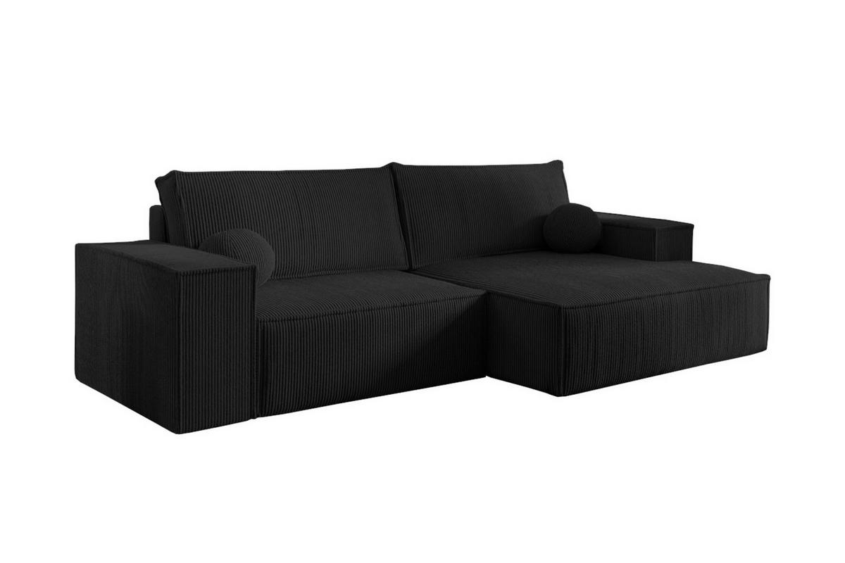 ECKSOFA NEPTUN 255/148 in Cord Schwarz rechts - Schwarz, Holz/Holzwerkstoff (255/148cm) - Deine Möbel 24