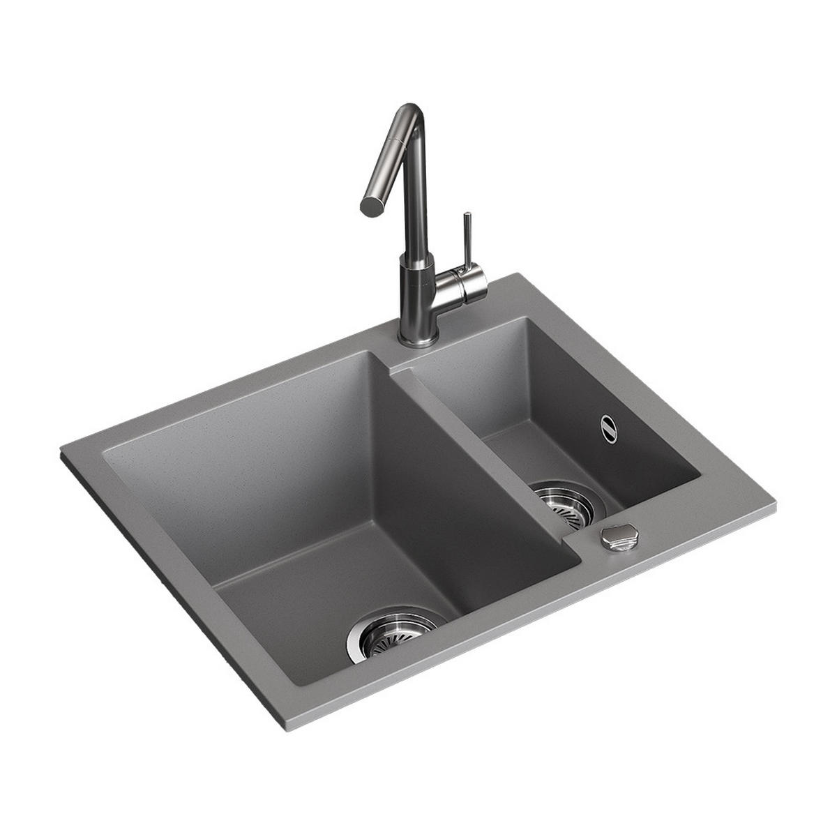 SPÜLBECKEN Prag Grau 58 x 50 cm mit 2 Spülen - Grau, Keramik (58/28/50cm) - Bergstroem