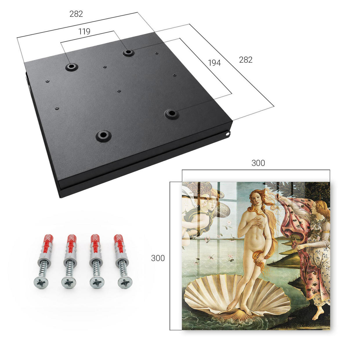 SCHLÜSSELBOX Schwarz 30x30 cm- Türöffnung nach rechts - Die Geburt der Venus - Grün, Metall (30/30/5cm) - TULUP