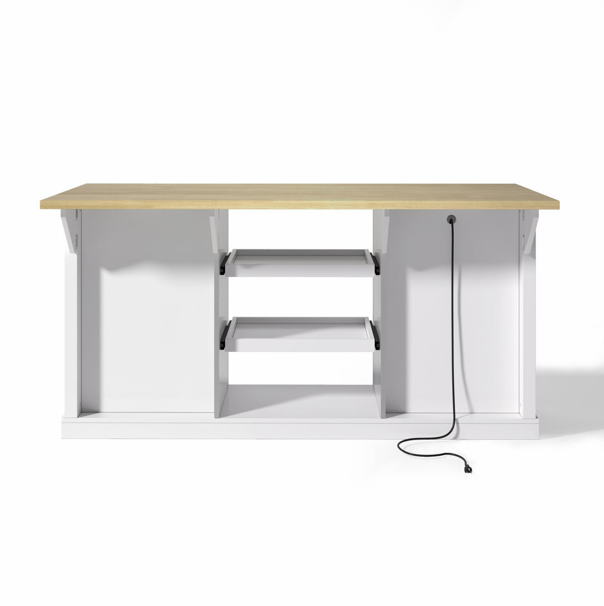 BUFFET aus MDF 150x65x75,5 cm Weiß/Natur mit Klappplatte, Steckdosen, 2 USB-Anschlüssen und 5 Schubladen - Naturfarben, Holzwerkstoff (150/75.5/65cm) - Modfu