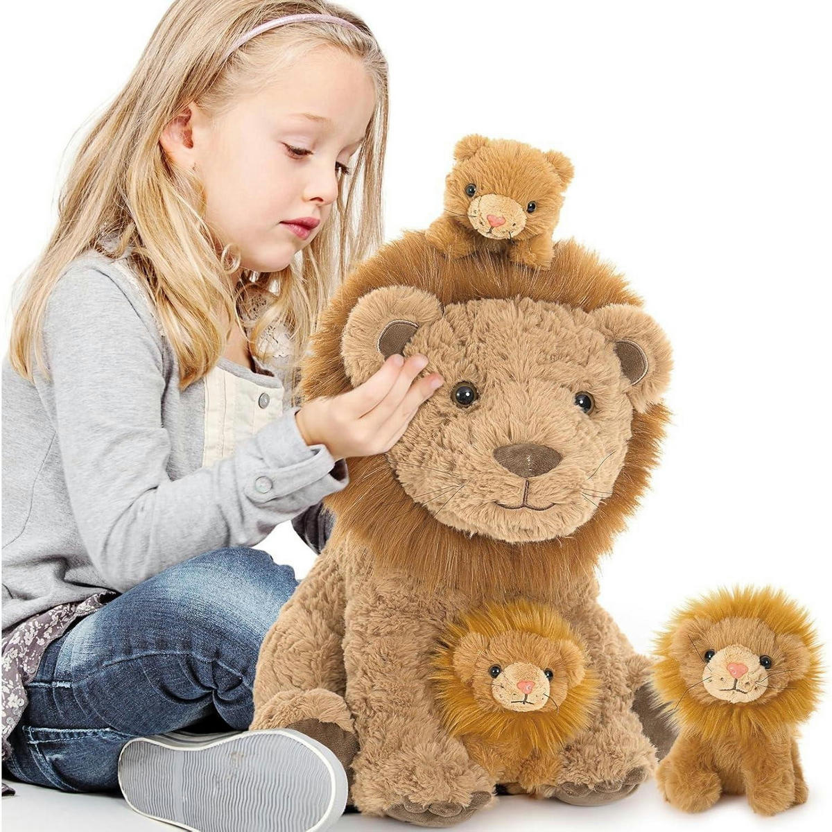PLÜSCHTIER Löwe mit 3 Babys 45 cm Hellbraun - Braun, Textil (34/55cm)