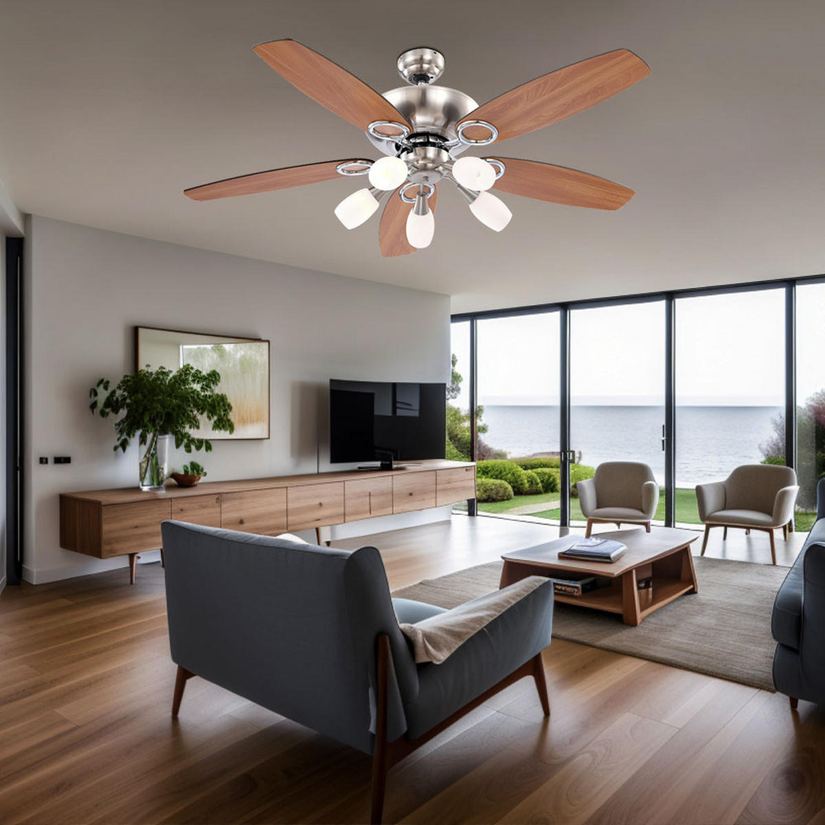 LED DECKENLEUCHTE Jerry Braun Glas - Braun, Glas (130/130/49.5cm) - Globo Lighting