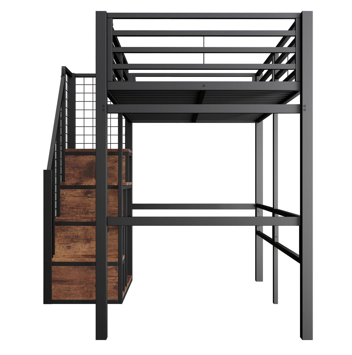 HOCHBETT aus Metall 90x200 cm in Schwarz mit Treppe & Stauraum - Schwarz, Metall (90/200cm) - Modfu