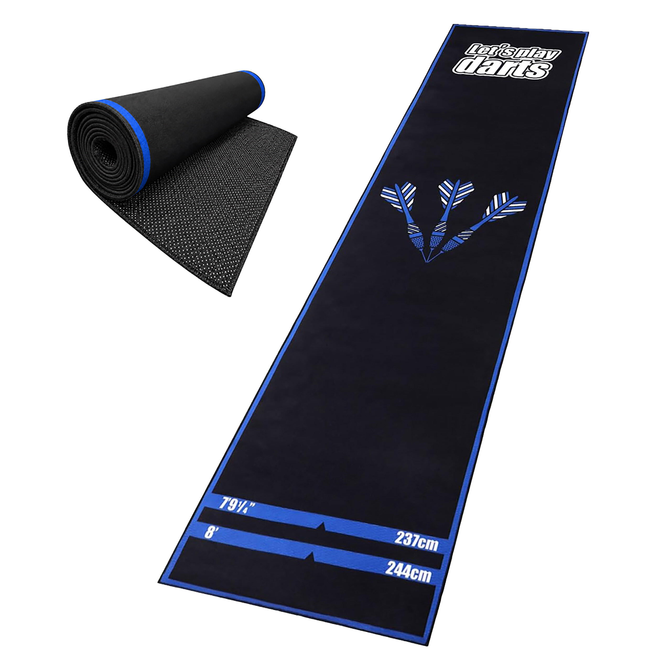 DARTTEPPICH Mehrfarbig Polyester Gummi Abwurflinie rutschfest 60x260 cm - Blau/Schwarz, Kunststoff/Textil (60/260cm) - Relaxdays