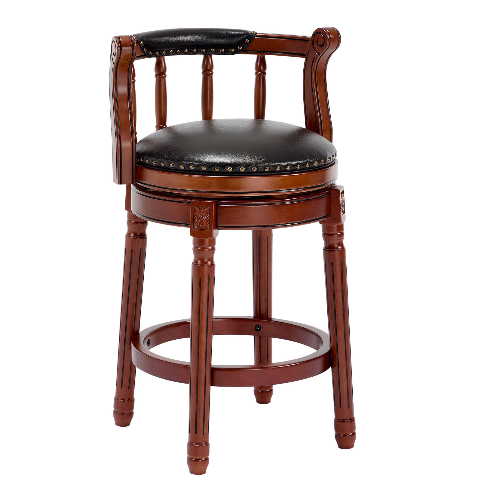 BARHOCKER 1er-Set Schwarz mit Echtleder und Rückenlehne - Schwarz, Holz (54.8/96/54.8cm) - PANGIVO