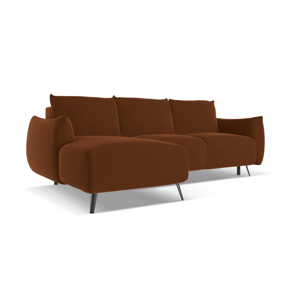 ECKSOFA mit Schlaffunktion Samt Stoff Orange - Terracotta/Schwarz, Textil/Metall (162/242cm) - LaMiaSofa