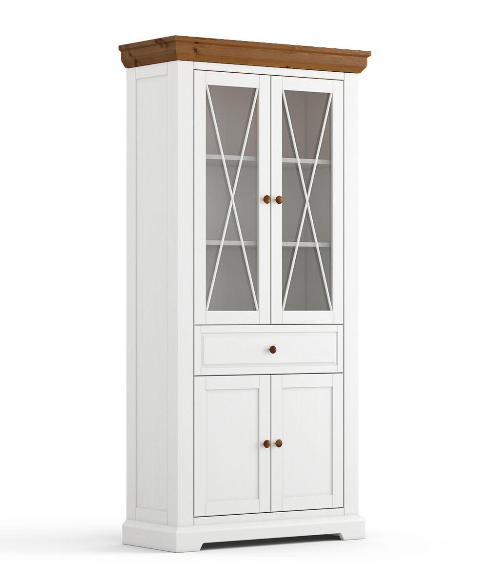 STANDVITRINE Marone Elite Weiß / Kiefer Tabak 95 / 41 / 200cm - Dunkelbraun/Weiß, Holz (95/200/41cm) - Feldmann-Wohnen