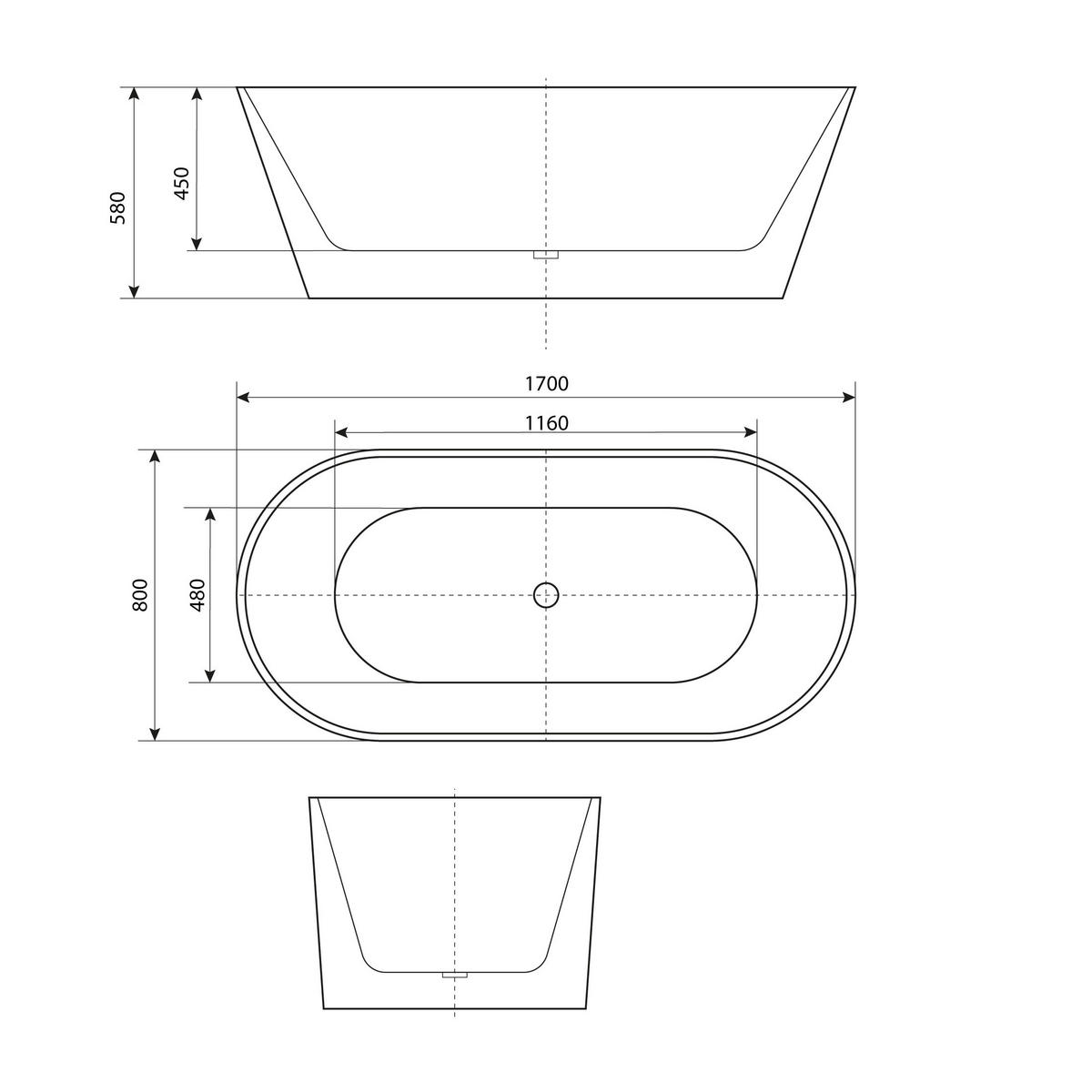 FREISTEHENDE Badewanne Wanne F01 170x80cm - Weiß, Glas/Kunststoff (80/58/170cm) - AcquaVapore by Sandra Jentho